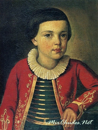 Михаил Лермонтов в возрасте шести - восьми лет. Неизвестный художник, 1820 - 1822 годы.
